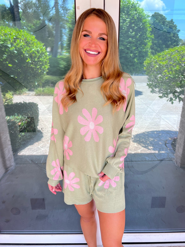Bloomscape Knit Pullover and Shorts Set | 4 Colors