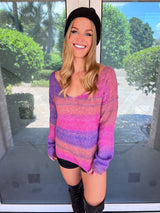 Colleta Multicolored Rib-Knit Pullover Sweater.