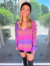 Colleta Multicolored Rib-Knit Pullover Sweater.