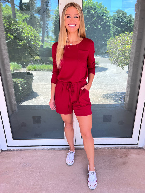 On the Go Long Sleeve Causal Pocket Romper | 3 Colors
