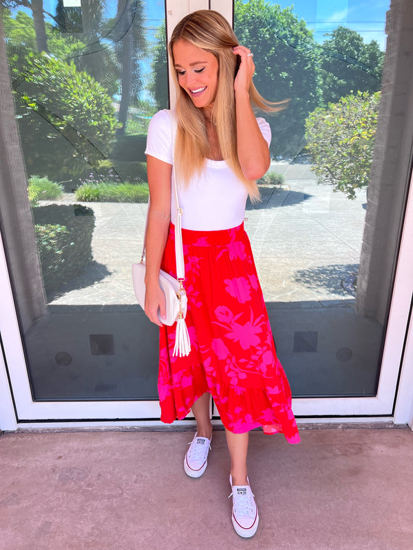 Sensational Summer Vibrant Floral Midi Skirt
