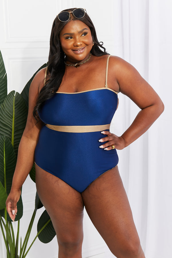 Navy and Champagne Contrast One-Piece Swimsuit