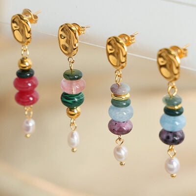 Natural Stone Freshwater Pearl Drop Earrings | 3 Colors