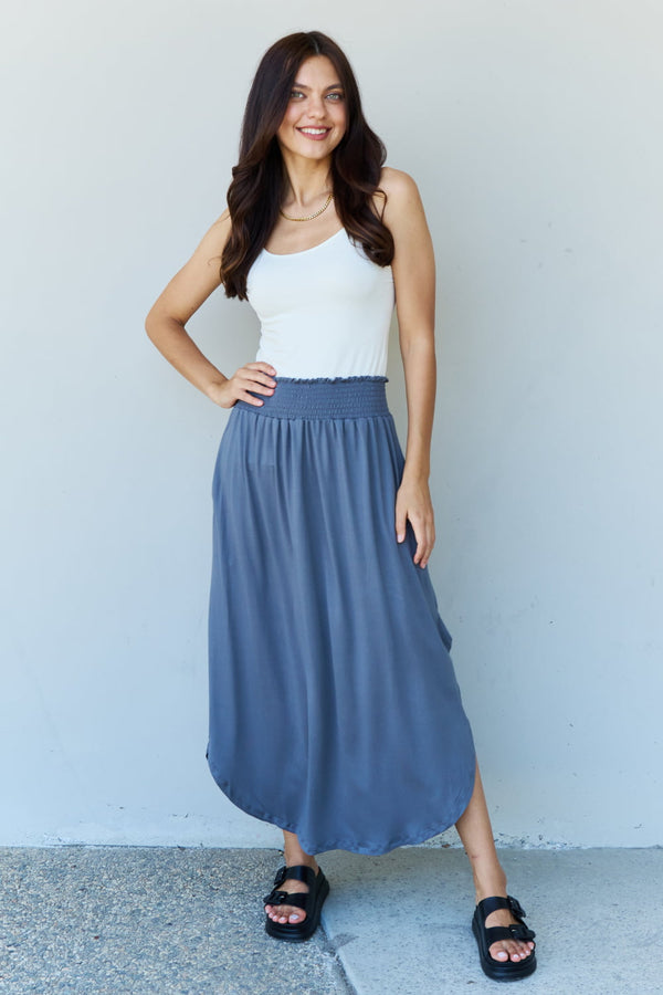 SALE! Ocean Blue Smocked Waist Pocket Maxi Skirt
