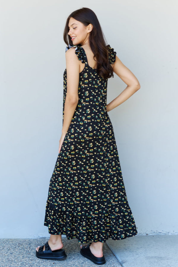 SALE! In The Garden Ruffle Floral Maxi Dress in Black