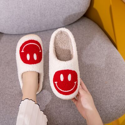 Smiley Face Cozy Slippers - Red