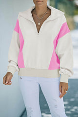 Pink Accent Color Block Quarter-Zip Sweatshirt