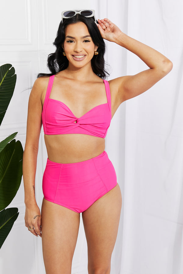 Hot Pink Take A Dip Twist High-Rise Bikini Swimsuit