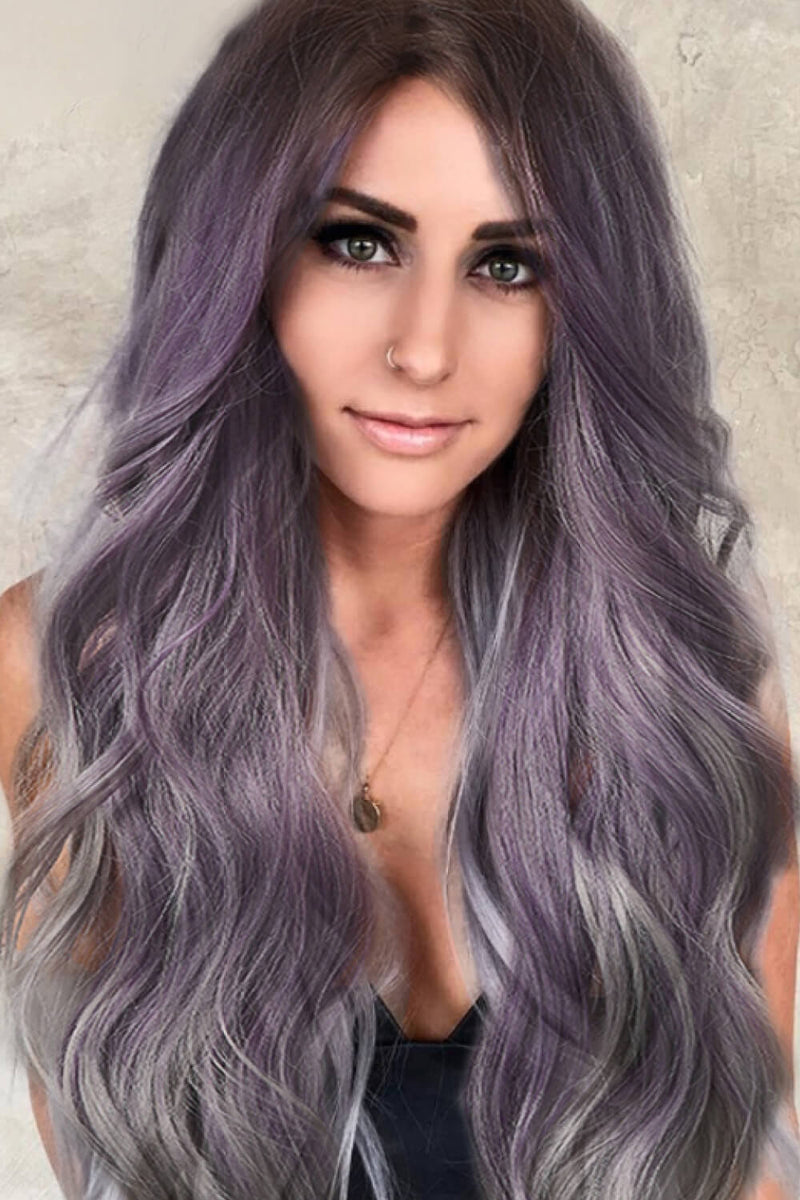 26" Purple Silver Wave Wig