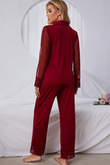 Spliced Lace Lapel Collar Pajama Set | 2 Colors