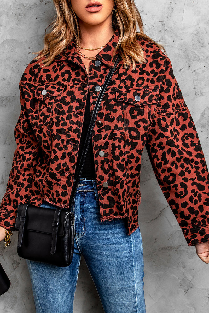 Edgy Leopard Print Raw Hem Jacket