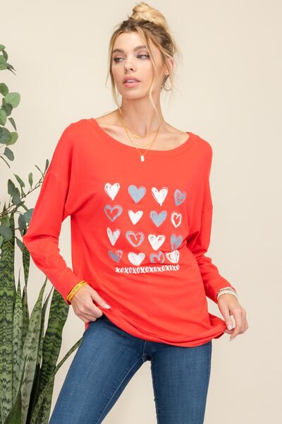 Hearts & XO's Graphic Long Sleeve Shirt