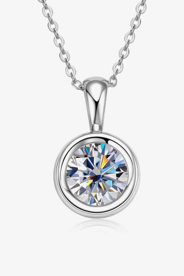2 Carat Moissanite Round Pendant Necklace | Gold + Silver
