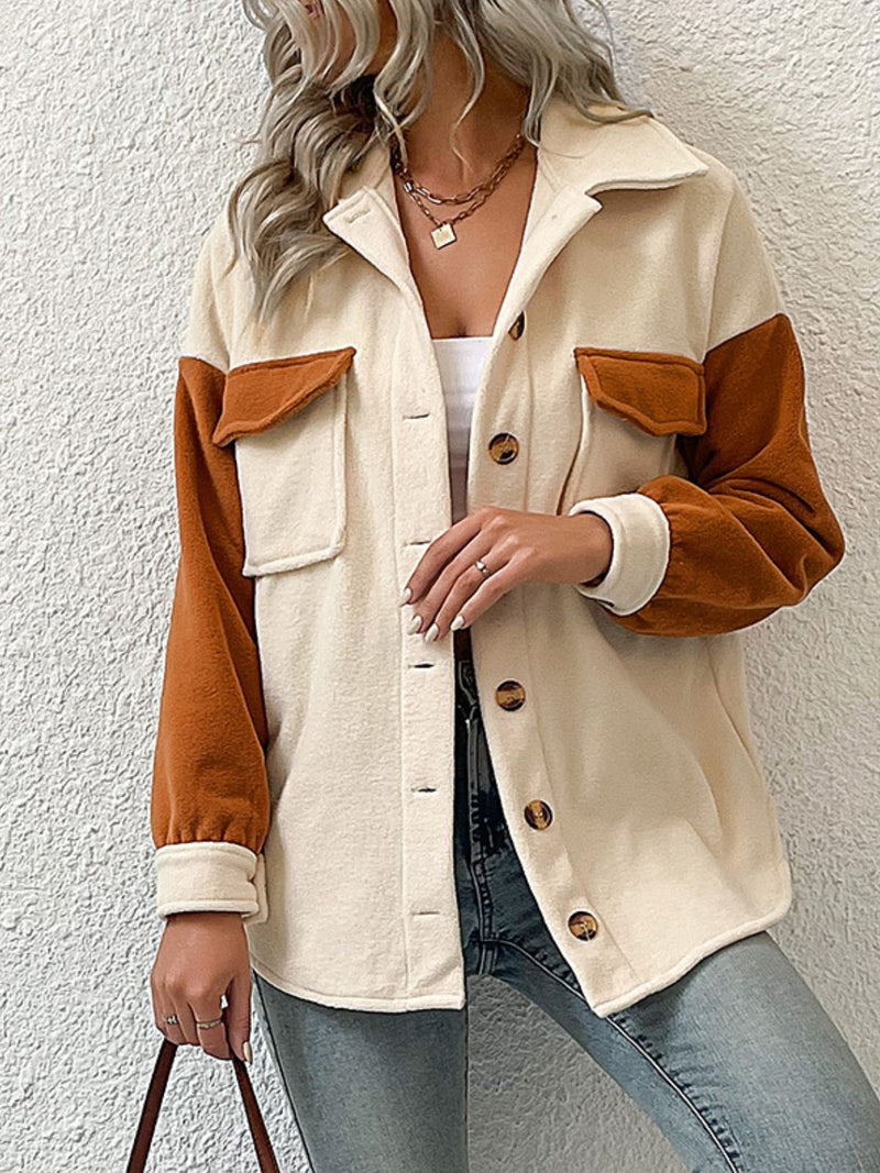 Camryn Contrast Button-Up Fleece Jacket