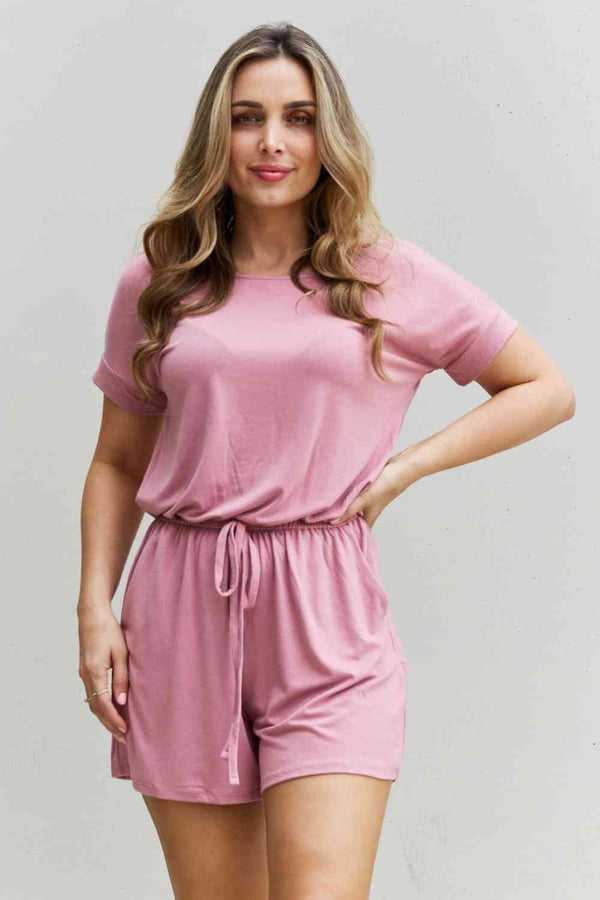 Chilled Out Full Size Short Sleeve Romper in Light Carnation Pink