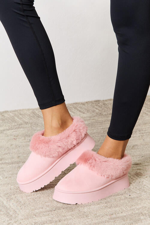 Furry Chunky Platform Ankle Boots in Pink