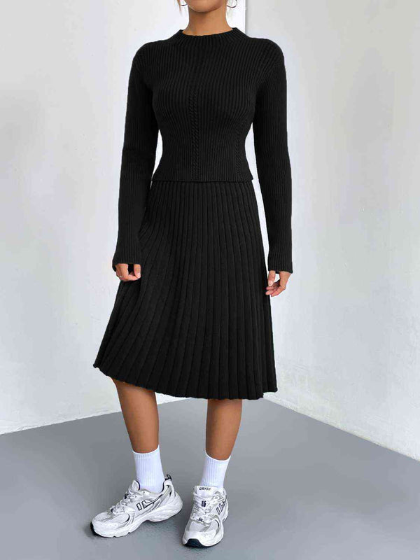 Knit Couture Sweater and Pleated Skirt Set | 4 Colors