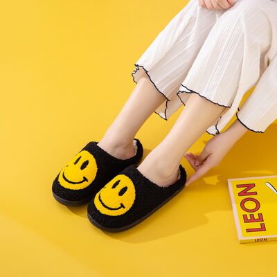 Smiley Face Slippers - Black