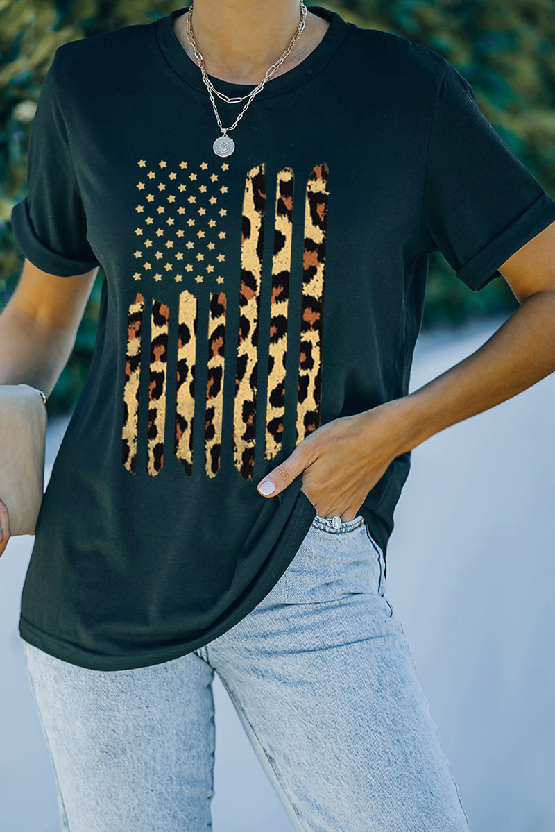 Stars and Stripes Leopard Graphic Tee