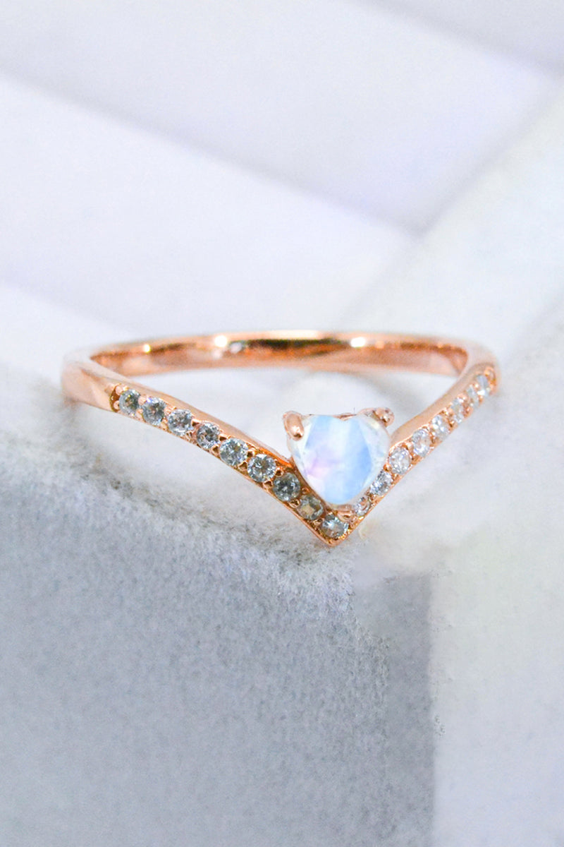 18K Rose-Gold Plated Moonstone Heart-Shaped Ring