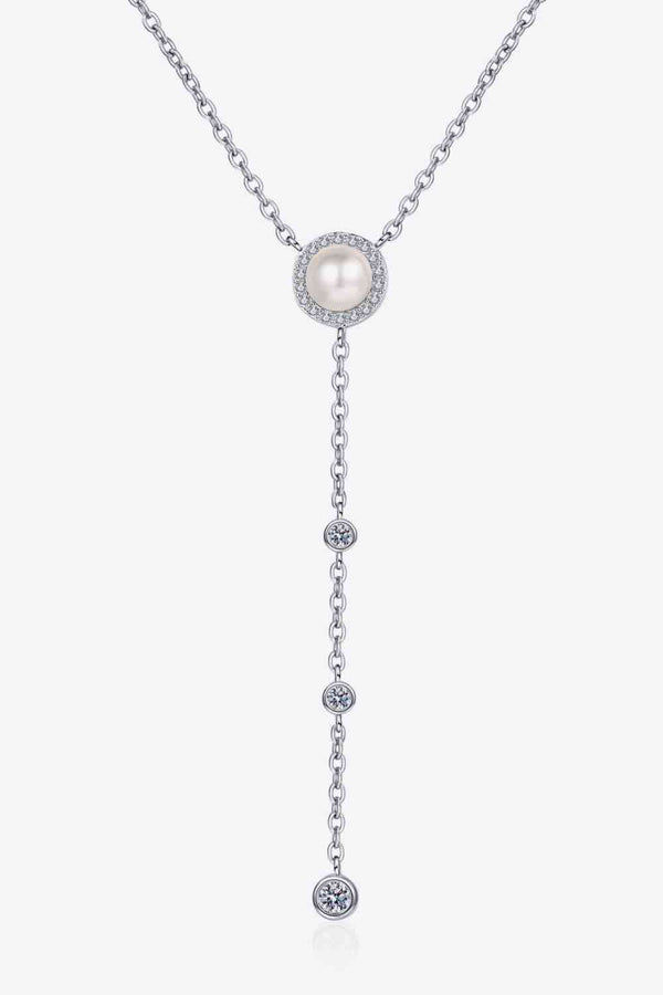 Moissanite Freshwater Pearl Lariat Necklace