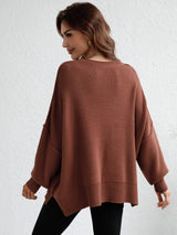 9 Colors | Exposed Seam Dropped Shoulder Slit Sweater