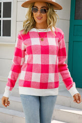 Chelsea Checkered Ribbed Trim Knit Pullover | 3 COLORS