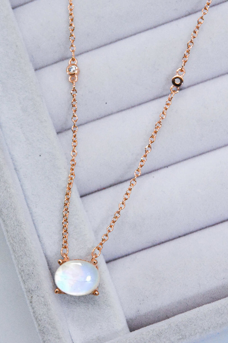Oval Moonstone 18K Rose Gold Plated Pendant Necklace