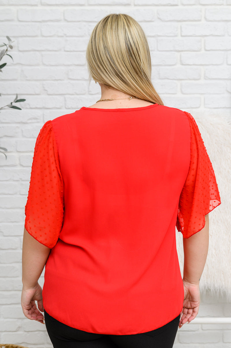 Red Swiss Dot Flare Sleeve Blouse