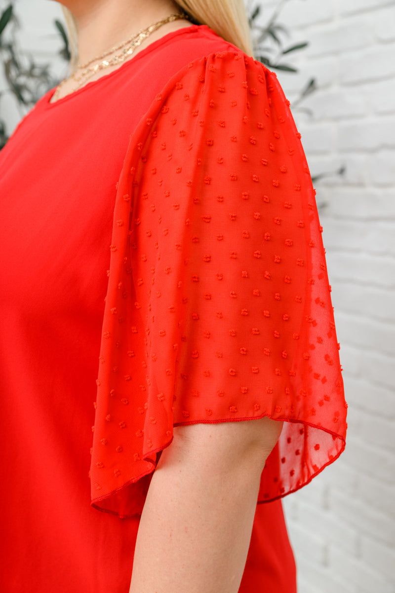 Red Swiss Dot Flare Sleeve Blouse