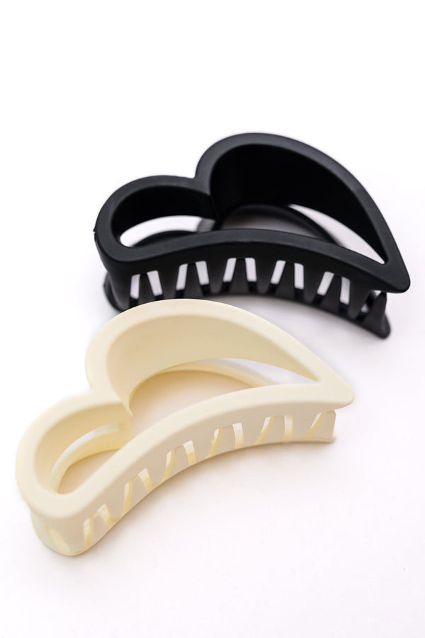 Heart Claw Clip Set of 2: Black and Cream