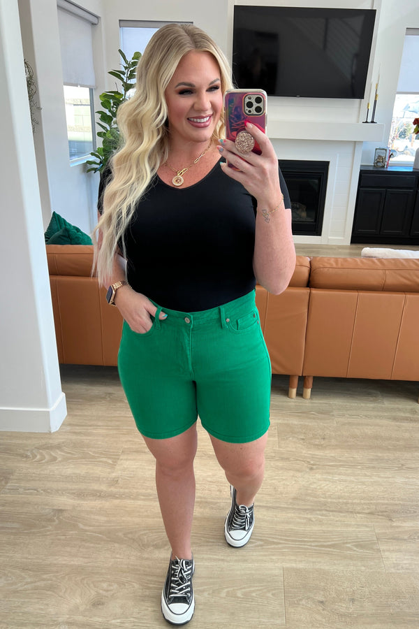 Judy Blue Tummy Control Cuffed Green Shorts