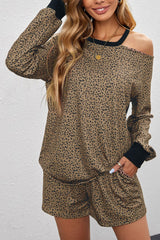 Leopard Print Cutout Top and Shorts Lounge / Pajama Set