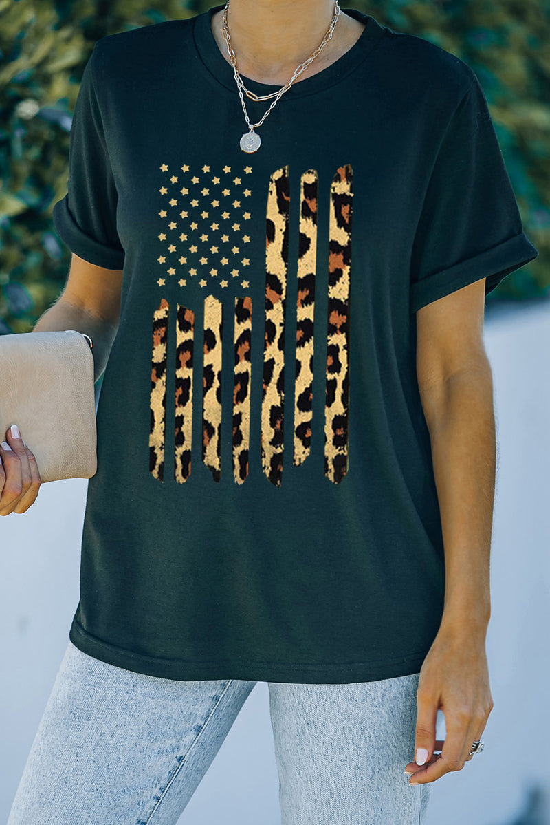 Stars and Stripes Leopard Graphic Tee