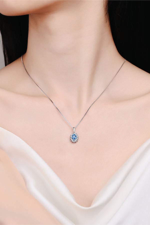 1 Carat Rare Blue Moissanite Pendant Necklace | Gold + Silver