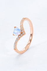 18K Rose-Gold Plated Moonstone Heart-Shaped Ring