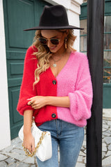 Fuzzy Soft Contrast Button Front Cardigan | 2 COLORS