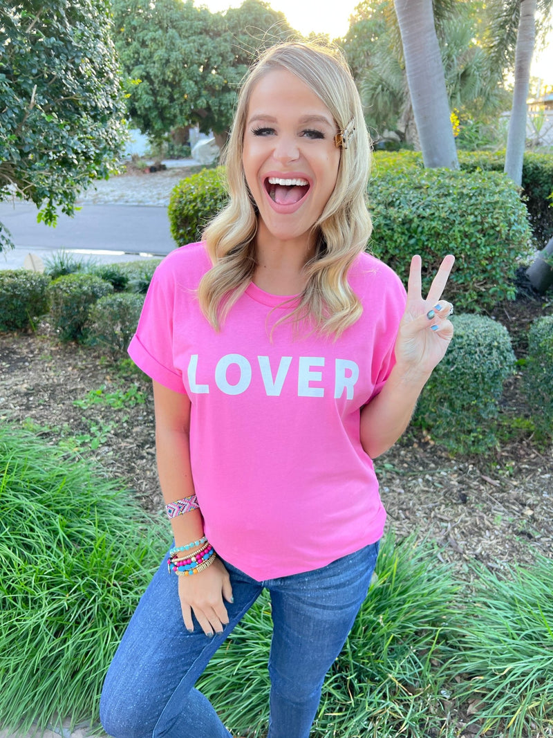LOVER Pink Custom Graphic Tee - Black Feather