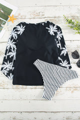 Tropical Contrast Two-Piece Rash Guard Swimsuit Set *PRE-ORDER* - Black Feather